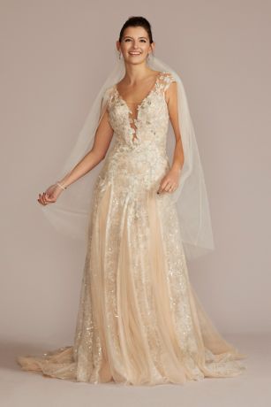 Galina Signature Illusion Embellished Drop Waist Wedding Gown